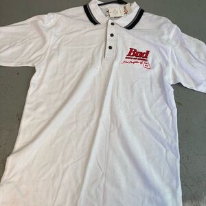 Racing Logo White Polo Shirt with Black-Trim Collar